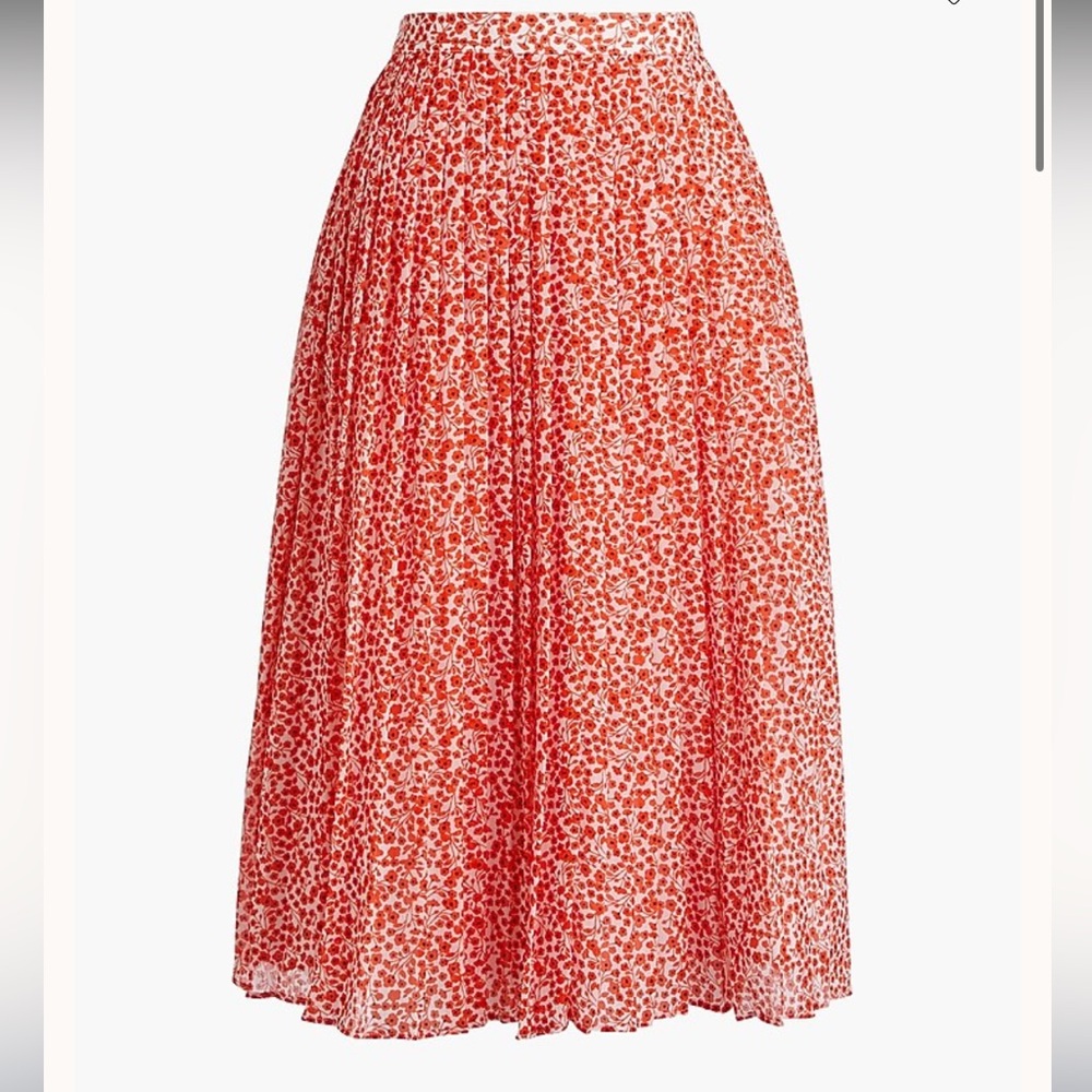 J. Crew Lightweight pleated midi skirt in “Twine Ditsy Ivory Coral” Print